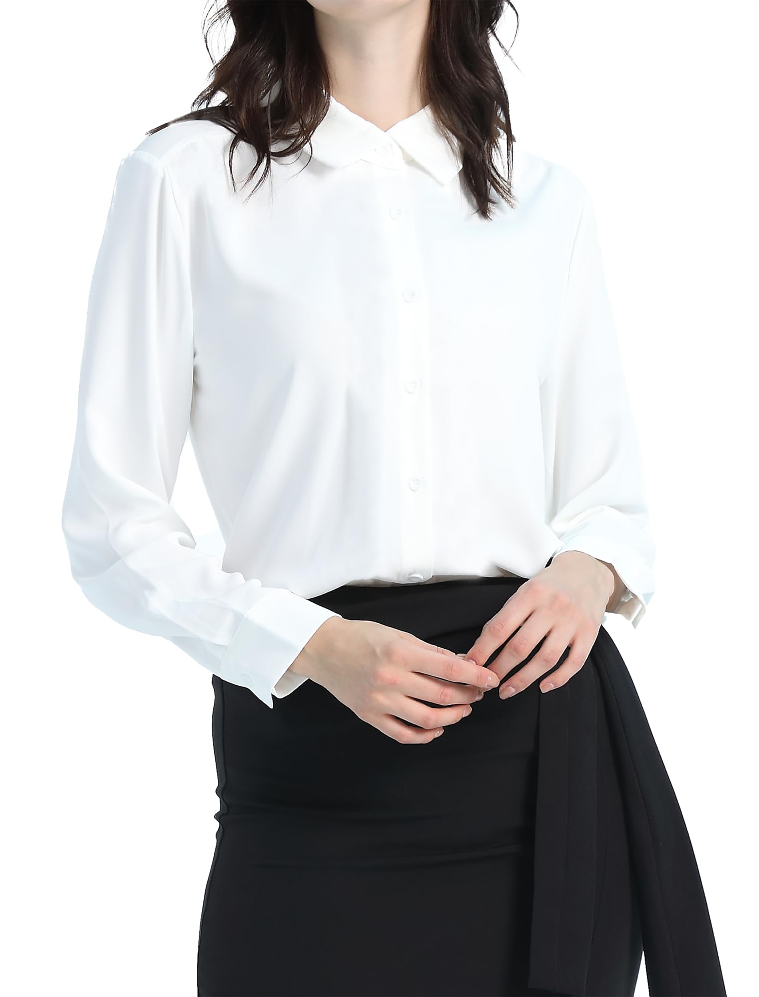シャツ ブラウス レディース カジュアル オフィス ノーアイロン 形態安定 とろみ ゆったり 大きいサイズ 長袖 ビジネス ファッション 通勤 高通気性 XS～4L