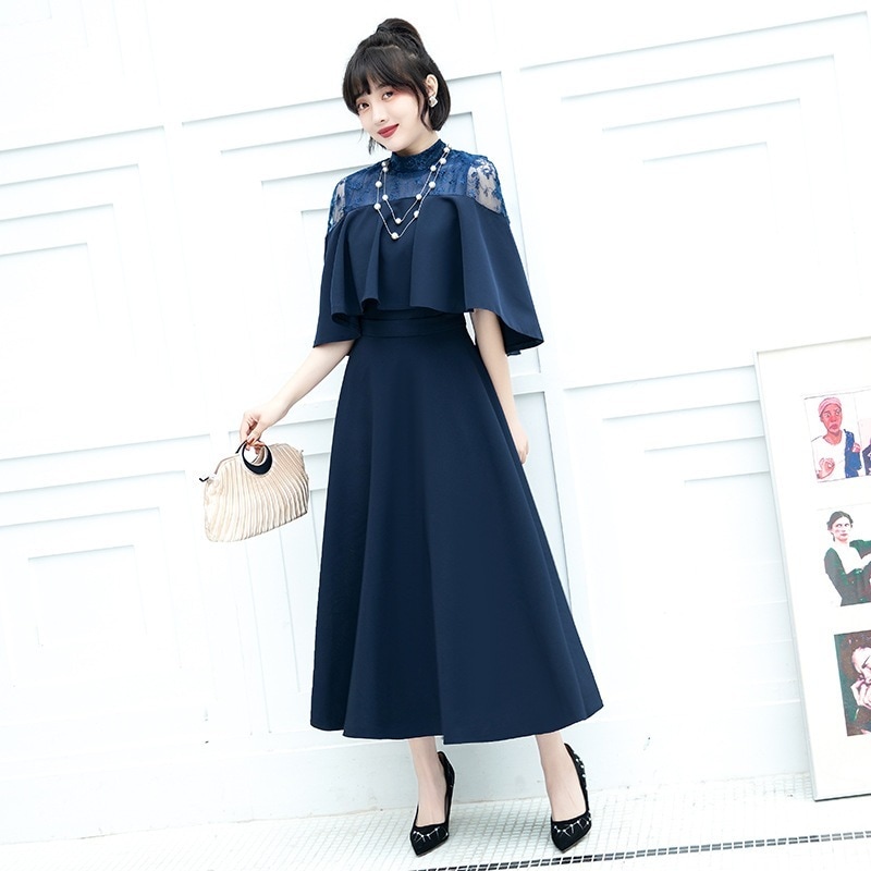 パーティードレス ドレス 結婚式 お呼ばれ レディース ワンピース 切り替え レースドレス おしゃれ ぽっちゃり体型 Tシャツ 着やせ 気質1