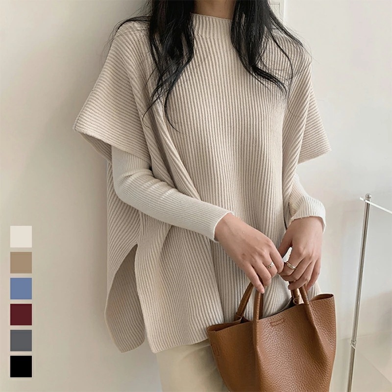 トップス 上着 ケープ セーター ニットトップス 伸縮性 無地 カジュアル シンプル きれいめ おしゃれ 女子会 二次会 同窓会 入学式 レディースファッション 20代 30代 40代 50代 60代