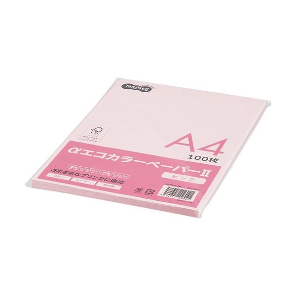 （まとめ） TANOSEE αエコカラーペーパーII A4 ピンク 少枚数パック 1冊（100枚） 30セット
