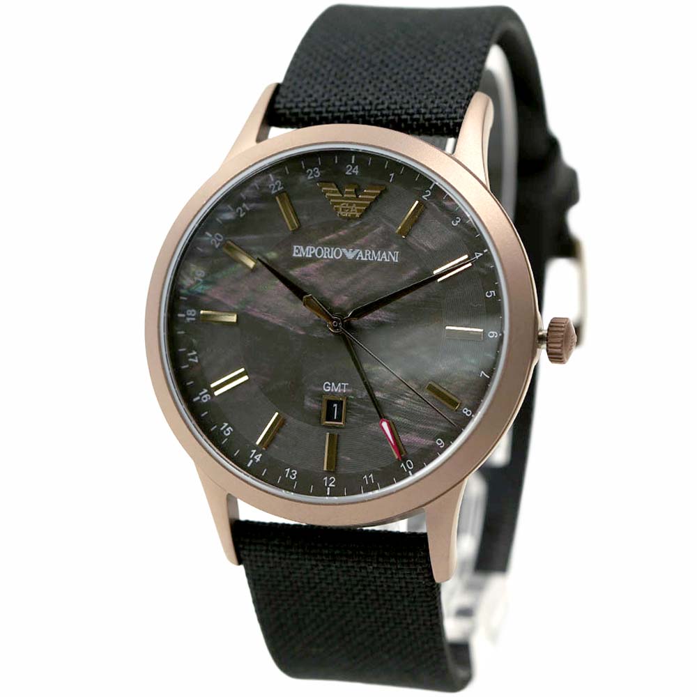エンポリオアルマーニ 腕時計 メンズ 日付カレンダー 24時間針 GMT ブラウン ブラック EMPORIO ARMANI 43MM AR11414