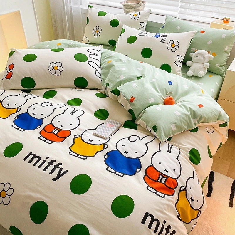 ミッフィー うさぎ 綿4点セット 綿100 シーツ 掛け布団カバー シーツ 寮用 子供用寝具3点セット 4