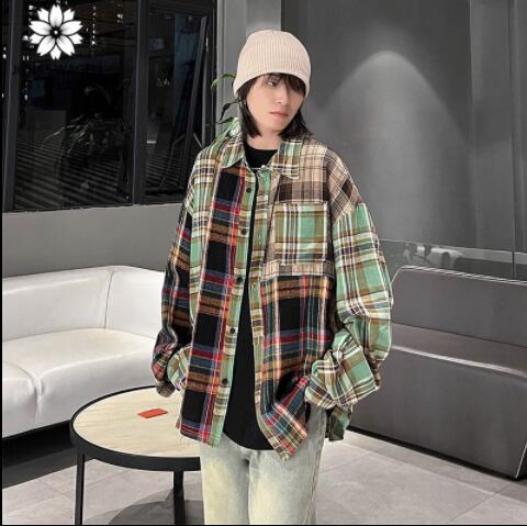 の日系レトロなキルティングチェックシャツ男女のデザイン感カップルコートトップス