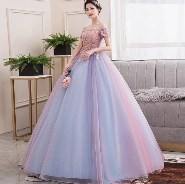 オフショルダー　カラードレス　パーティードレス　ドレス　ロングドレス　演奏会　結婚式　発表会　二次会