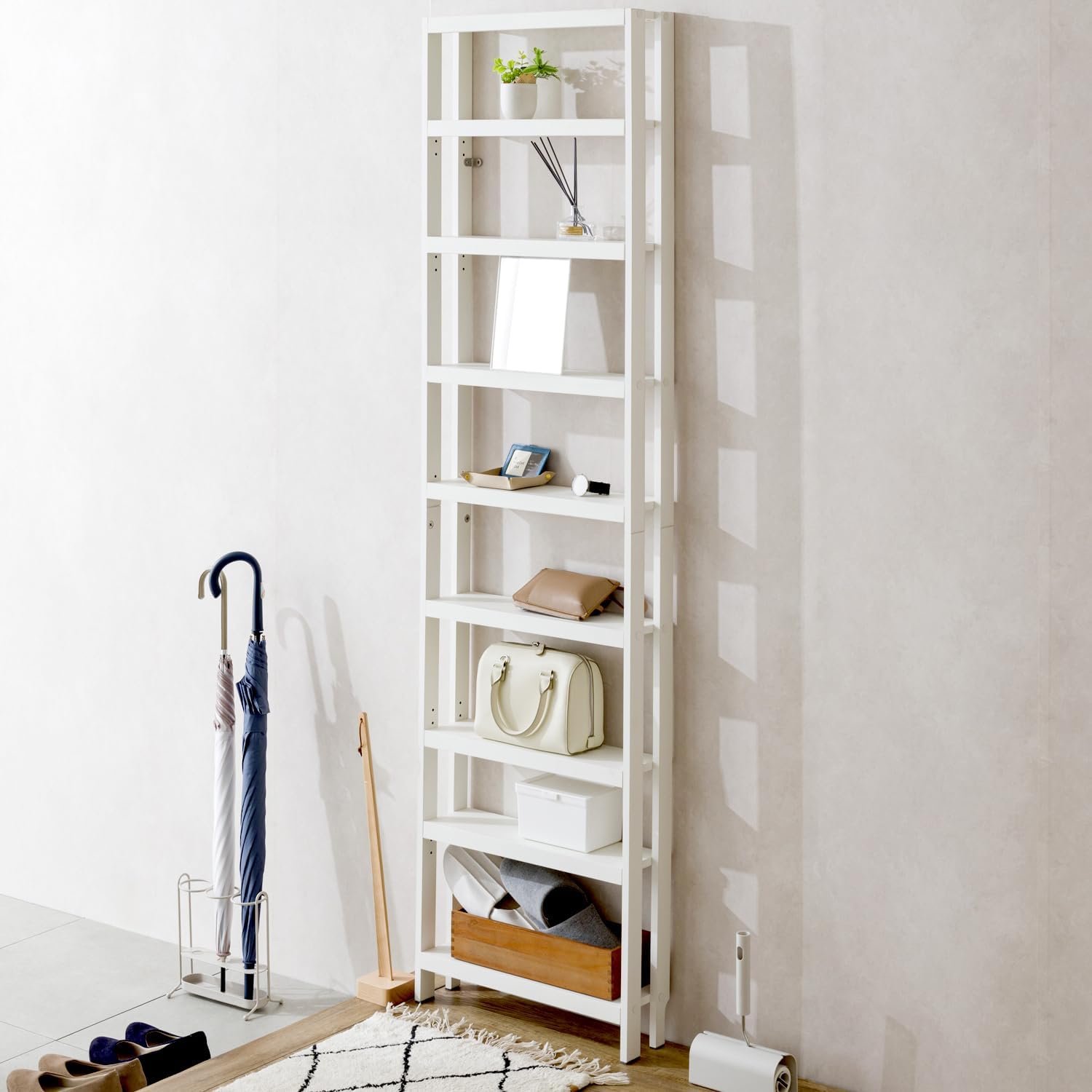 張らない薄型壁付けラック9段 50W WH ホワイト 幅51 × 奥行13 × 高さ190 cm TEH50-WH 壁面収納 書棚 本棚 スリム 省スペース 薄型本棚 壁面固定 9段 7,025円