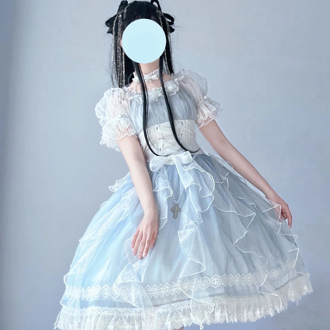 人魚の涙半袖ロリータドレス とてもエレガントな妖精少女ロリータドレス 夏