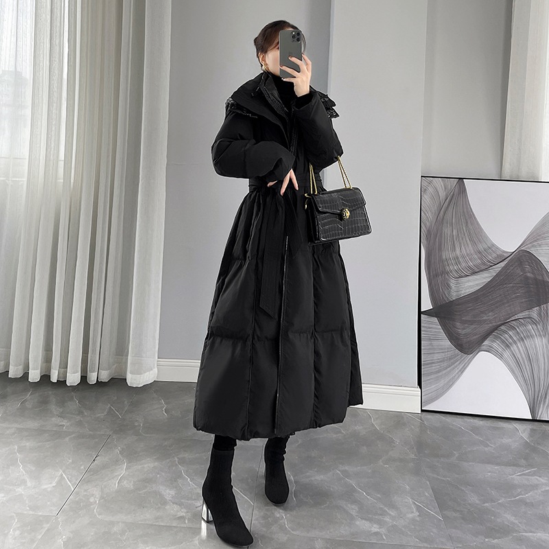 2024 新作レディース冬スリムエクストラロング膝上ブラックダウンジャケットレディースフード付きホワイトダックダウンジャケット厚手 7,904円