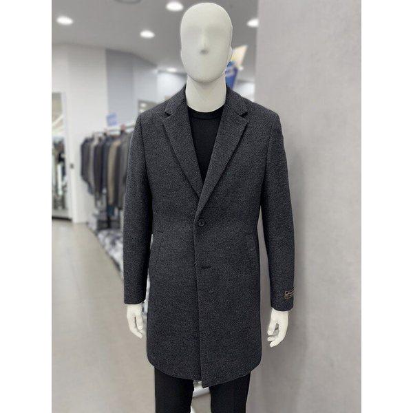 メンズ冬ウールカシミア混紡ウール Gブルー シングルチェスター スーツコート 全長88cm