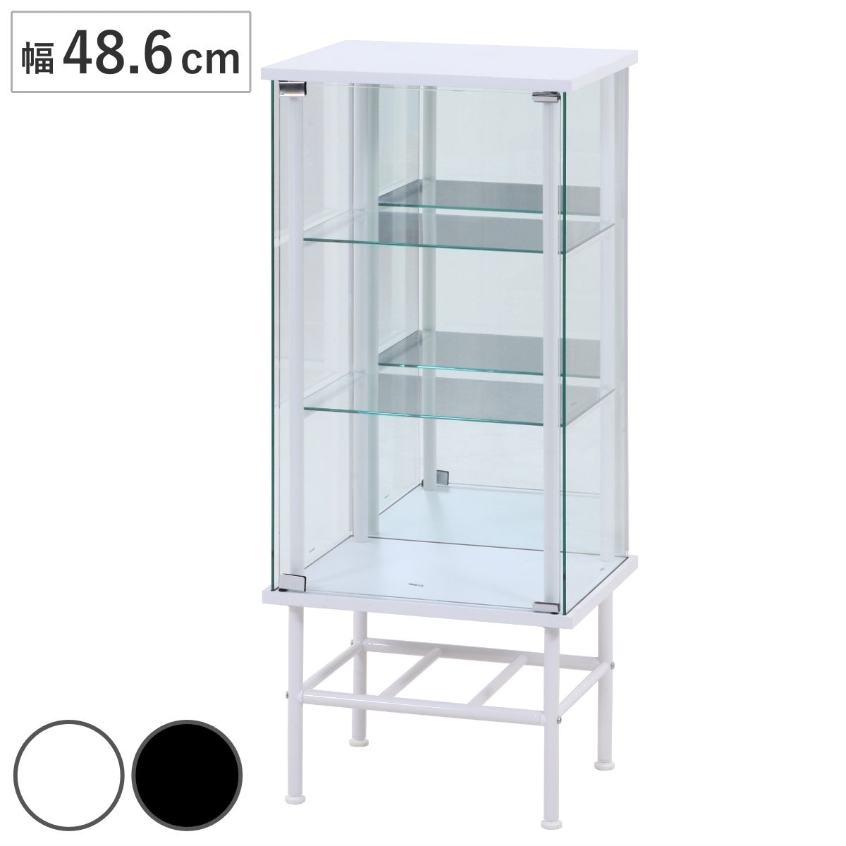 コレクションケース 幅48.6cm 3段 背面ミラー ディスプレイ コレクション キャビネット 収納 家具 完成品 飾り棚 棚 ラック リビング 鏡 ホワイト ブラック 棚付
