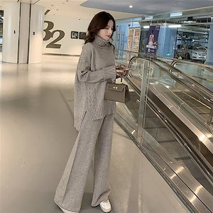 パンツセットアップ ニット レディース 秋 冬 パンツスーツ 上下セット 2点セット トップス セー