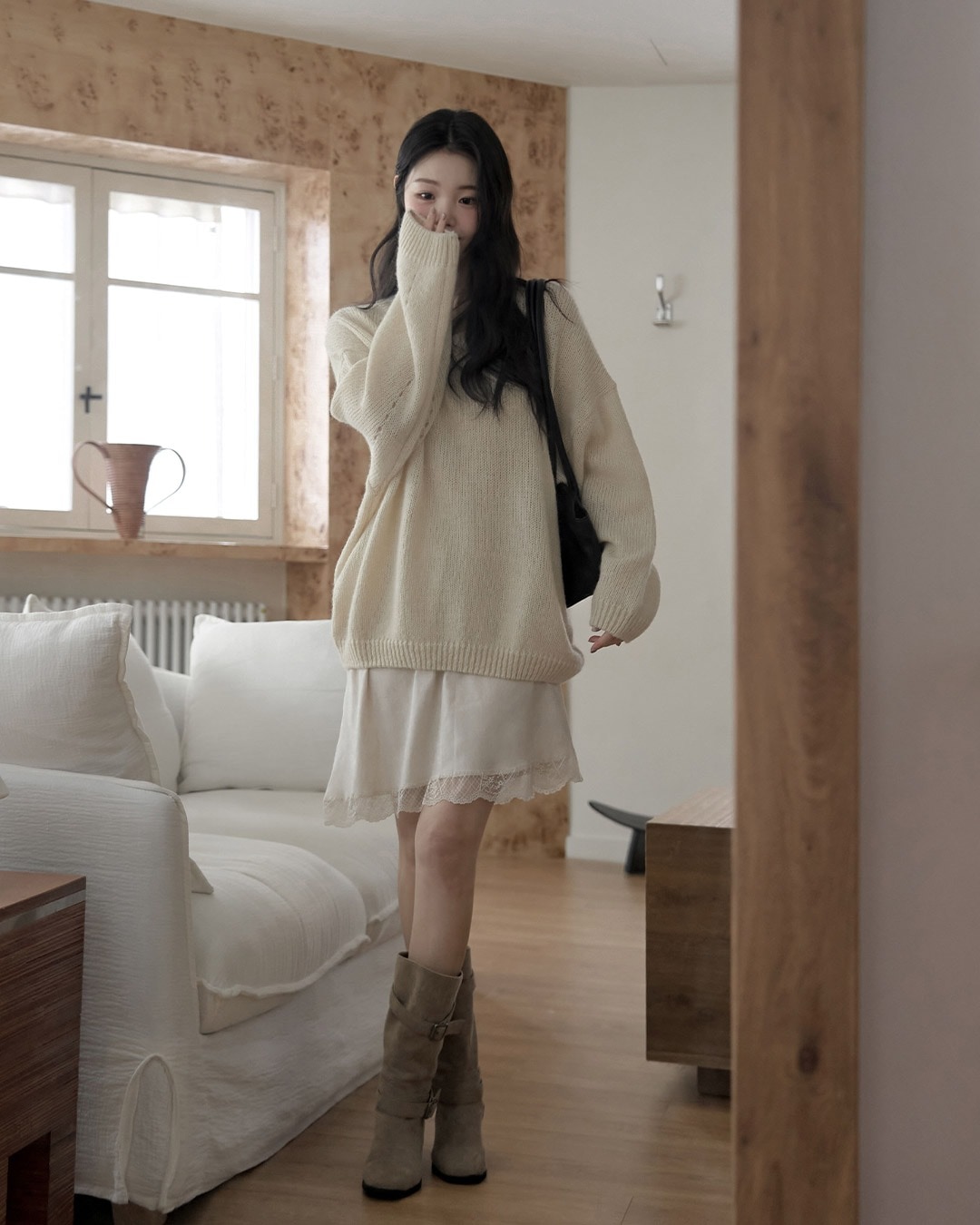 リベンダーアンバランスレーススカート韓国ファッション レディース