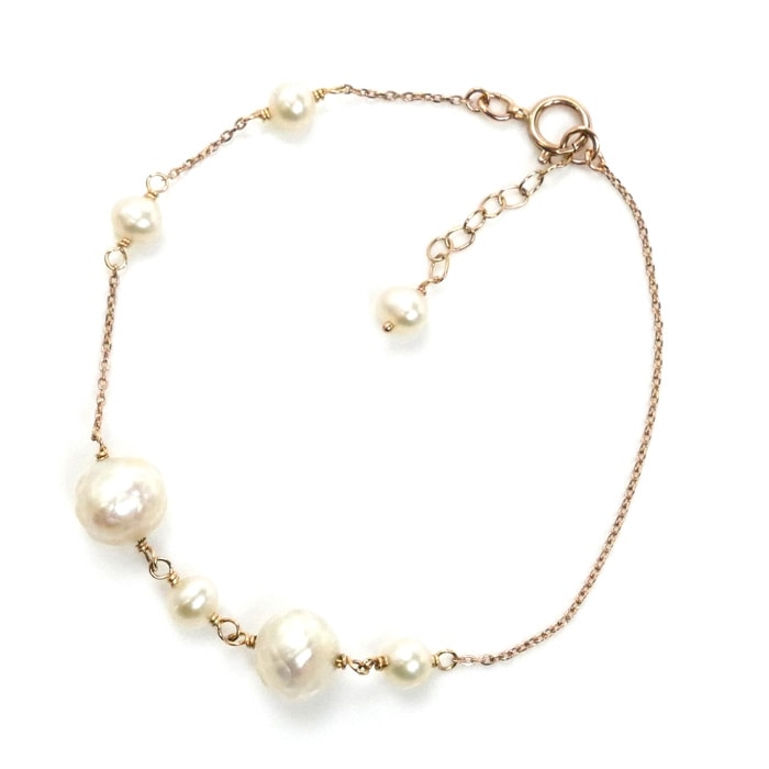 K10PG ピンクゴールド ブレスレット パール約4.9-8.5mm 2.8g 17-19cm レディース 中古