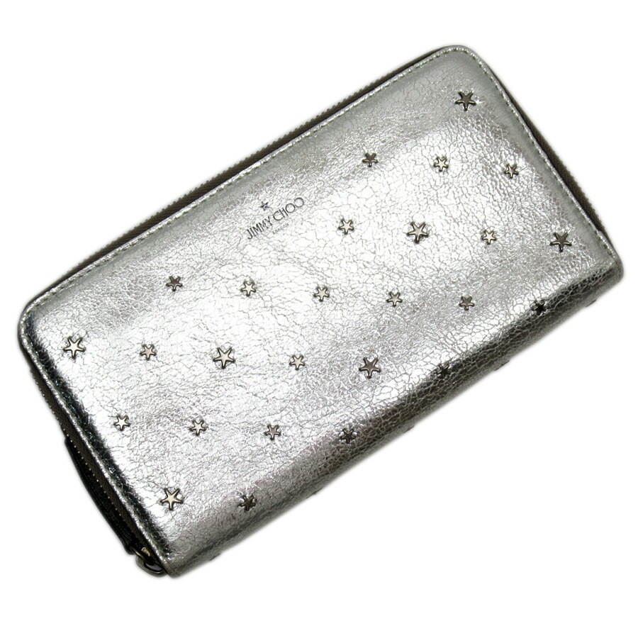 ジミーチュウ JIMMY CHOO ラウンドファスナー長財布 レザー シルバー レディース t18301a