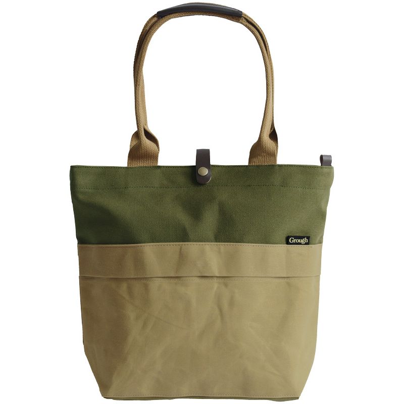 そだてる帆布Grough パラフィン加工帆布xレザー トートバッグ ベージュxカーキ
