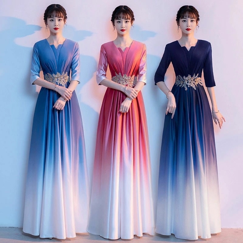 6月の新製品期間限定オファー カラードレス レッド ネイビー ブルー ロングドレス 演奏会 発表会 コンサート コンクール コーラス ファスナー 合唱衣装 大人 ステージドレス 大きいサイズ ウェディ