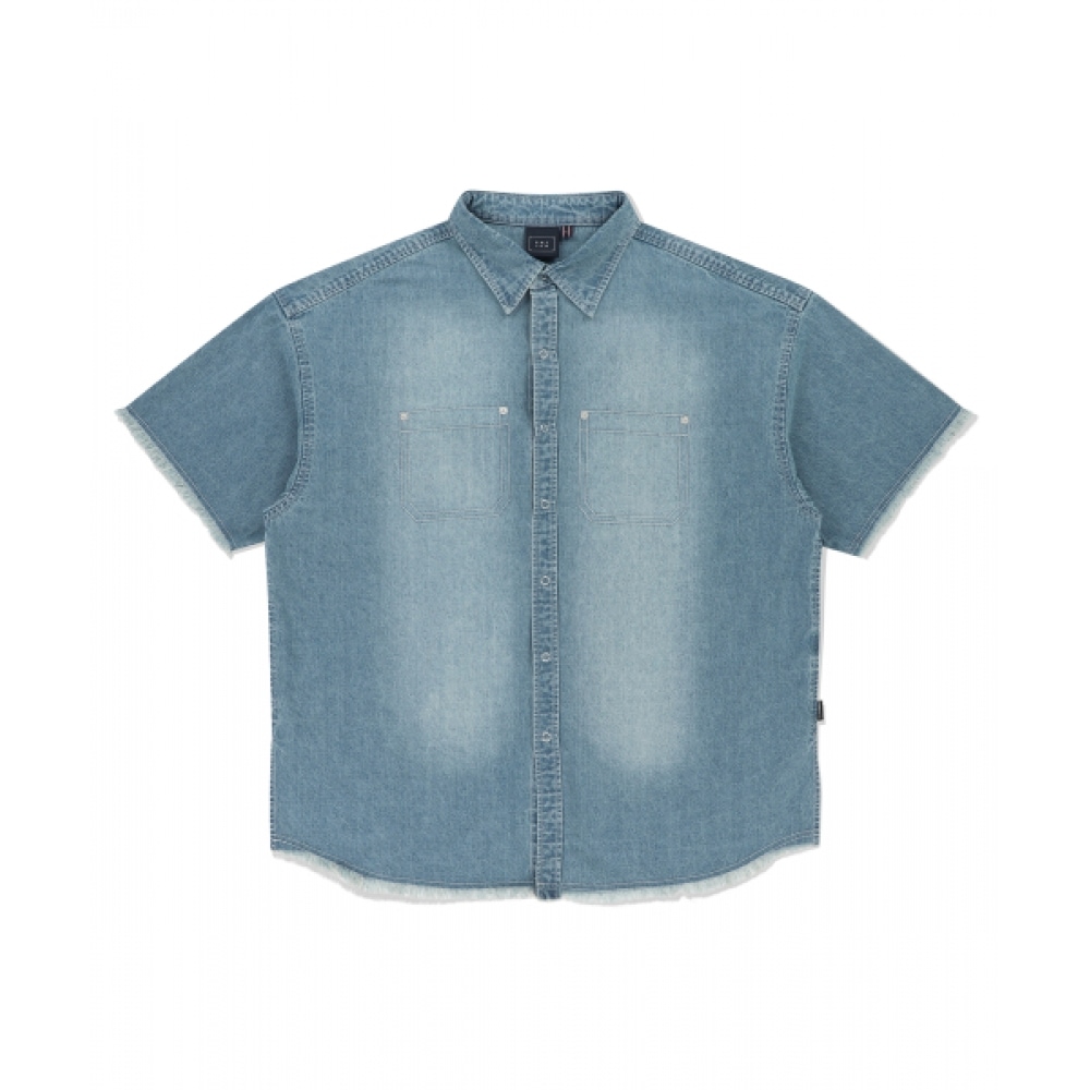 ロマンティッククラウンウォッシュデニムハーフシャツ_スカイブルー