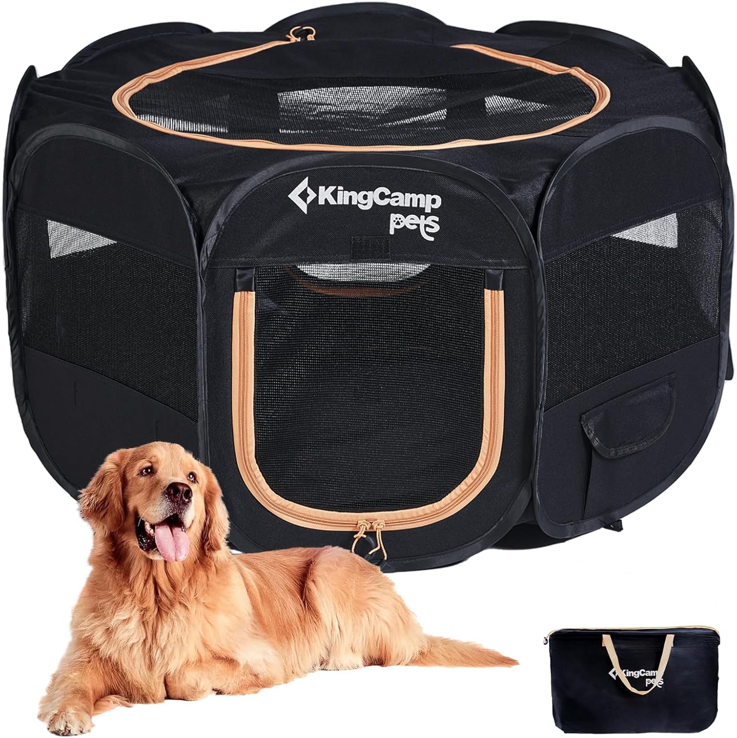 KingCamp ペットサークル ドッグハウス 大型犬 八角形 折りたたみ メッシュサークル 猫 犬 兼用 プレイサークル ペットケージ 軽量 持ち運び 室内 アウトドア キャンプ お出かけ用品