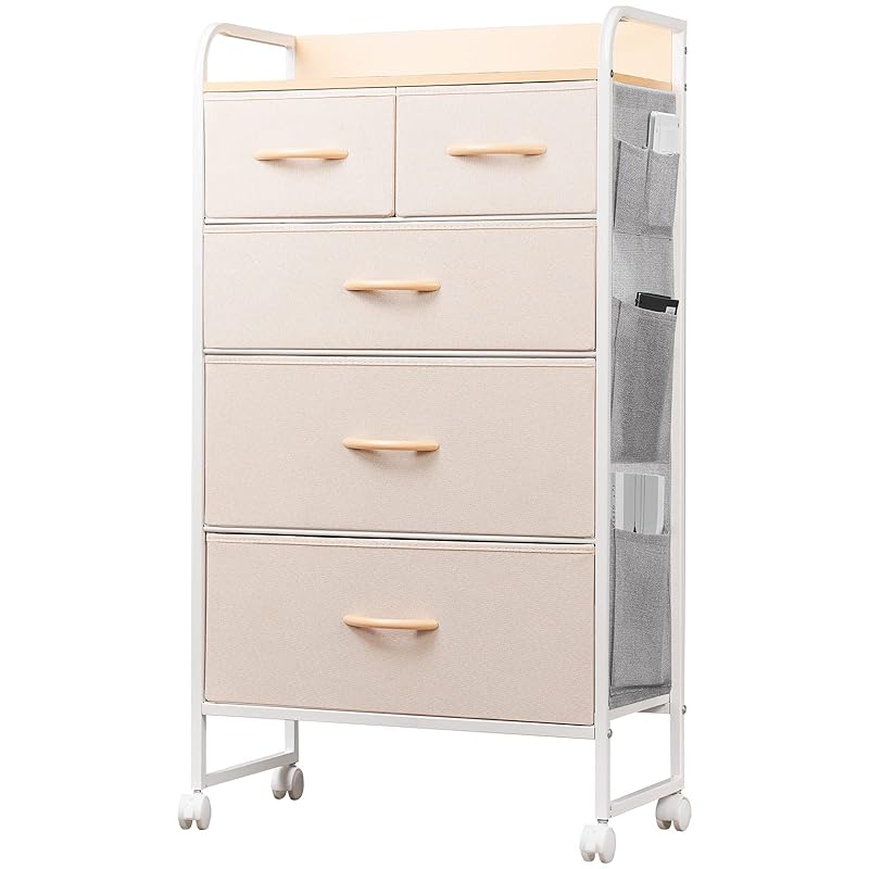 YeTom タンス 収納 收纳柜 洋服タンス 脱衣所 棚 ランドリー チェスト 脱衣所 収納 洋服収納 衣類収納 箪笥 リビング 木製天板付き 和風 布製引き出し 転倒防止 安定感 ストッパー付きキャ