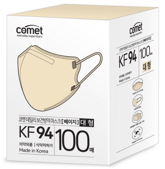 KF94 マスク ベージュ 大型 100枚 2段折り ワイドフィット 衛生用品 医薬外品 Made in Korea 耳が痛くならない カルグクス型フィット感 呼吸しやすい エアポケット搭載