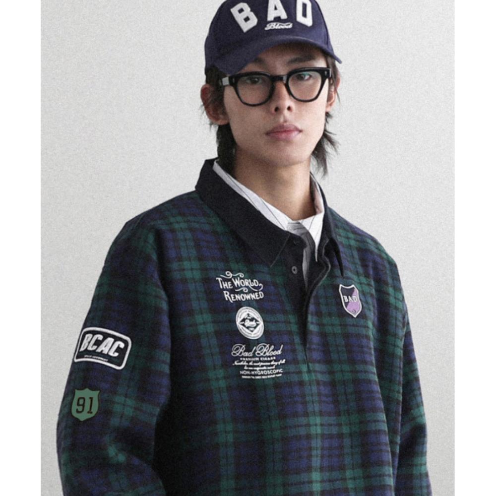 BADBLOOD Classic Check Rugby Shirt Green w-sweatshirt24 13,215円