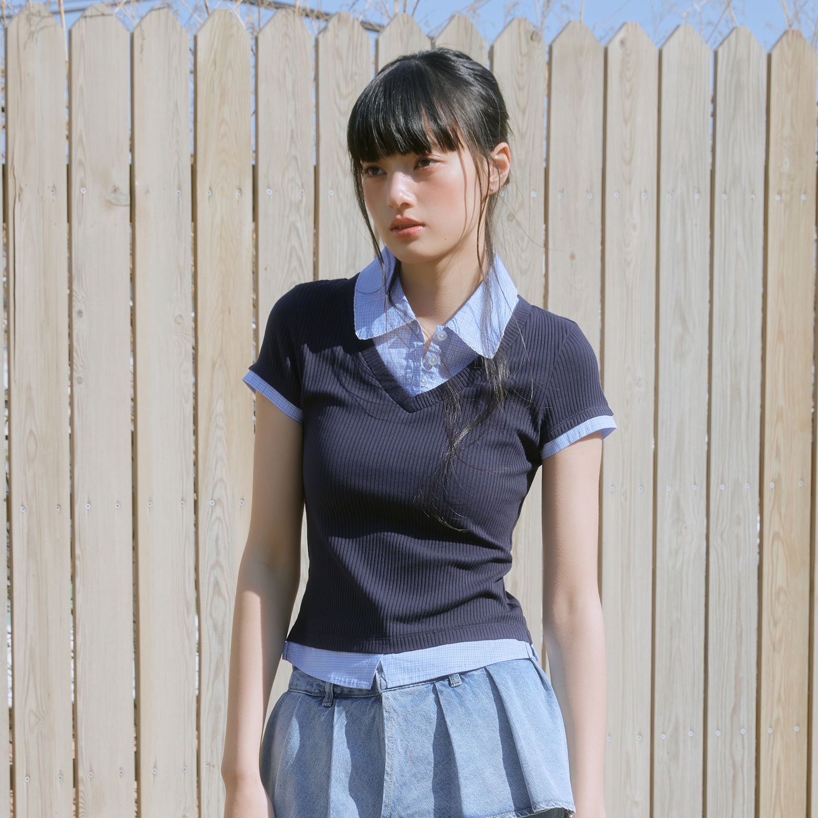 [ミッソ] シャツ配色 半袖 Tシャツ_MIWHWG528A