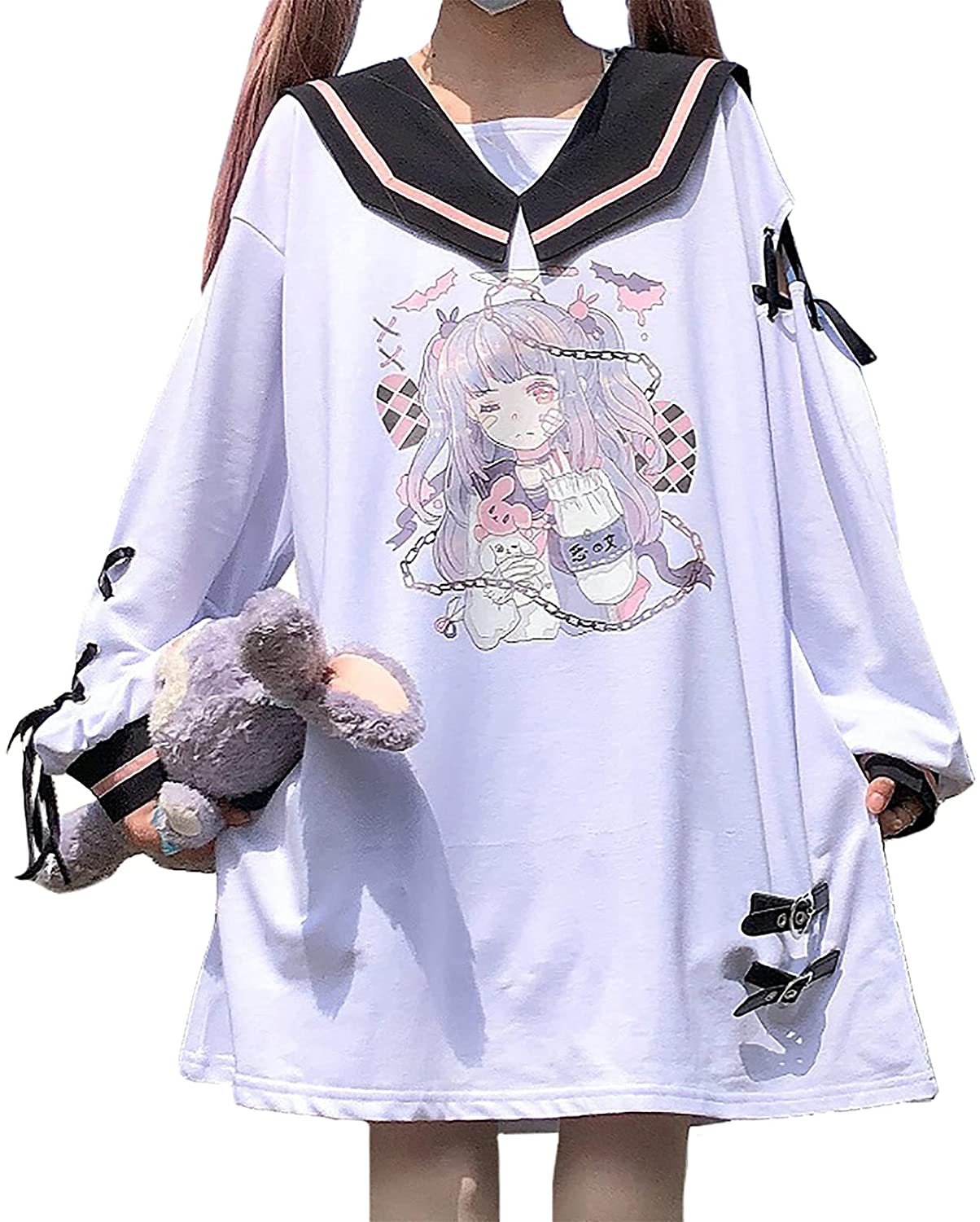病みかわいいｔシャツ レディース長袖半袖ロング可愛い 地雷系リンボ付きワンピース ロンtアニメプリン
