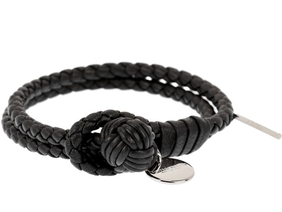 BOTTEGA VENETA 113546-V001D-1000-M ボッテガヴェネタ ブレスレット イントレチャート ラムレザー 腕周り約18cm（Mサイズ） ブラック/シルバー