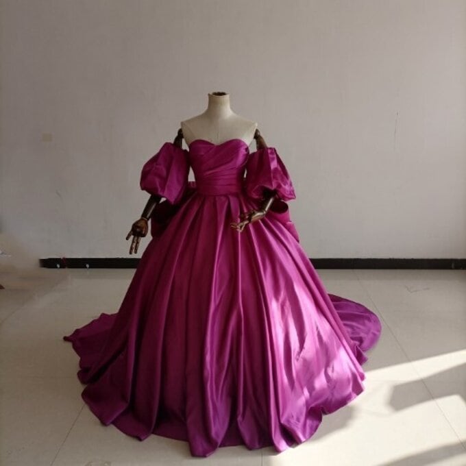 カラードレス パーティードレス ビビッドピンク Vバック 美しいバックリボン /結婚式/披露宴