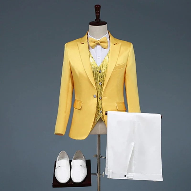 イエロー　メンズスーツ　スーツセット　上下セット　タキシード　メンズ タキシードフォーマル　演出舞台　結婚式/パーティ/司会　スーツ/ズボンの2点セット　大きいサイズ有り