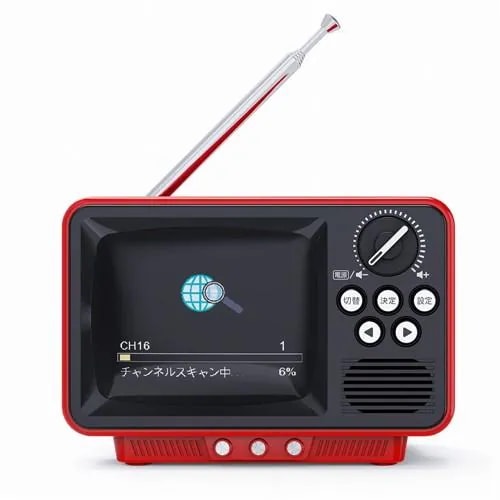 WINTECH TVR-RT1 RD 2.8インチ ワンセグテレビ レトロデザイン ラジオも聴ける ワイドFM対応 レッド