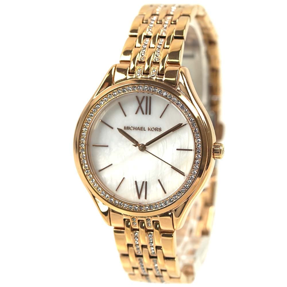 マイケルコース 腕時計 レディース MICHAEL KORS ローズゴールド ホワイトシェル ラインストーン ステンレスベルト MK7076