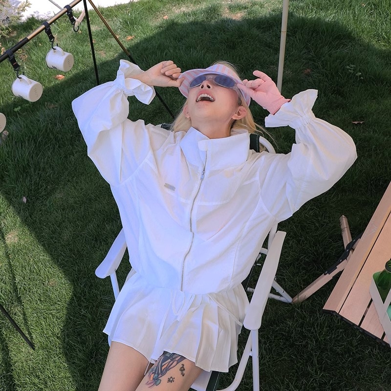 2025新作 ゴルフウェア スカート 長袖 日焼け止め PF25 ホワイト アウトドア 排汗/速乾 レディース ゴルフ スポーツ テニスウェア