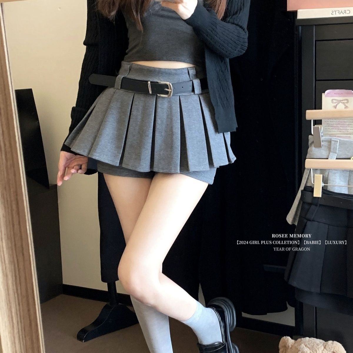 ホットガール プリーツミディスカート レディース 2025 秋冬 新スタイル ハイウエスト Aライン ショートスカート プチ 露出防止 スカート パンツ