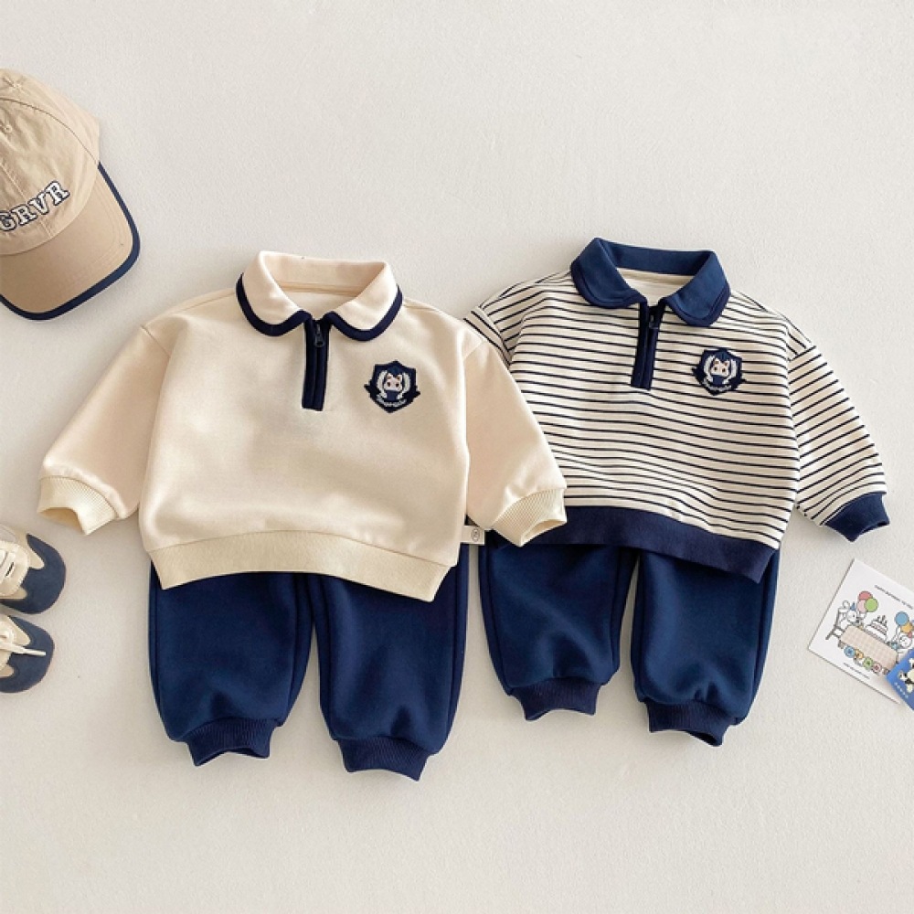 [JoyMulti] スクールバッジキッズスウェットシャツジョガーパンツ上下セット 205569