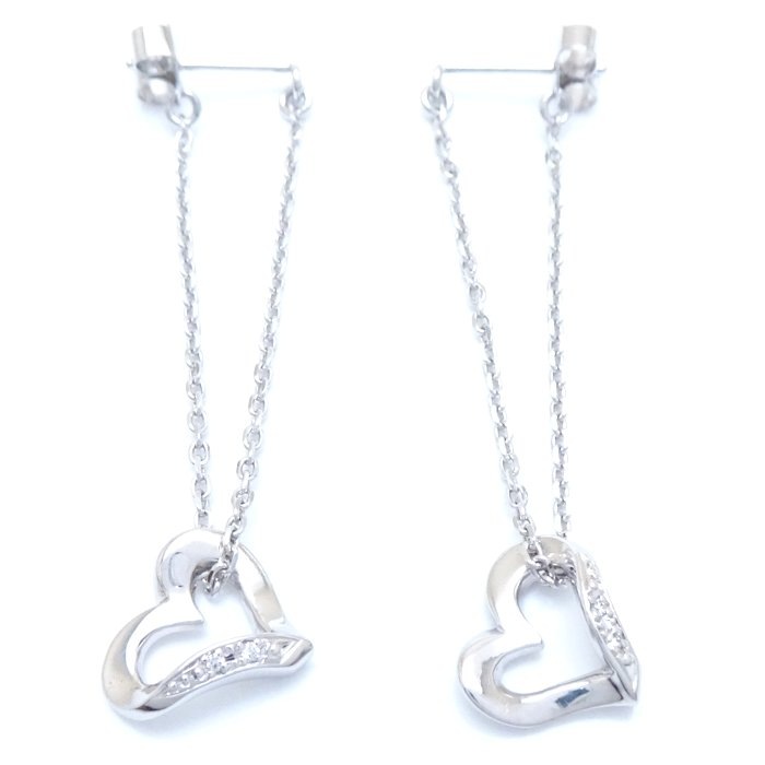 ハート ピアス ダイヤモンド0.007ctｘ2 K18WG ホワイトゴールド/292695【中古】