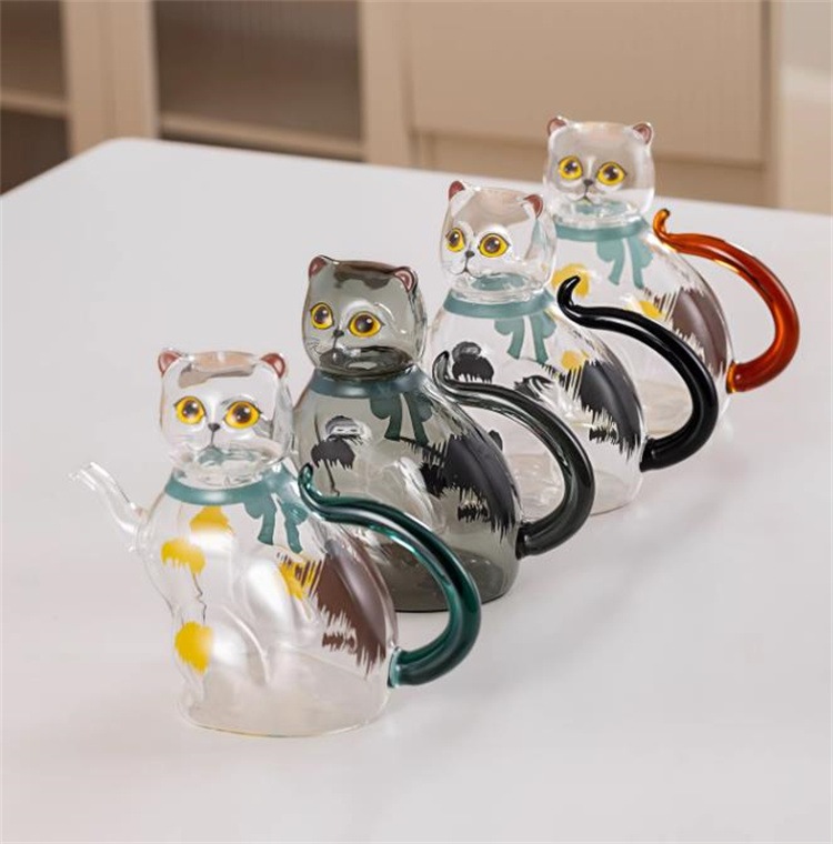 早い者勝ち 透明感と温かみを兼ね備えたガラス製ティーセット招き猫デザインの耐熱急須＋2個のグラス食洗機OK