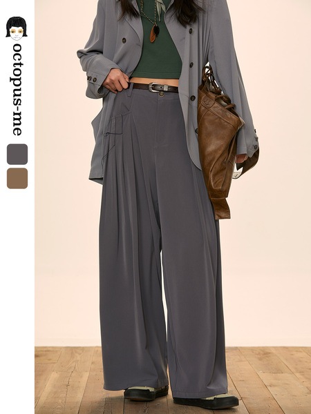 タコ カジュアル ルーズ プリーツ ワイドレッグ パンツ 女性用 小さくて薄い スーツ パンツ ハイエンド ドレープ付き