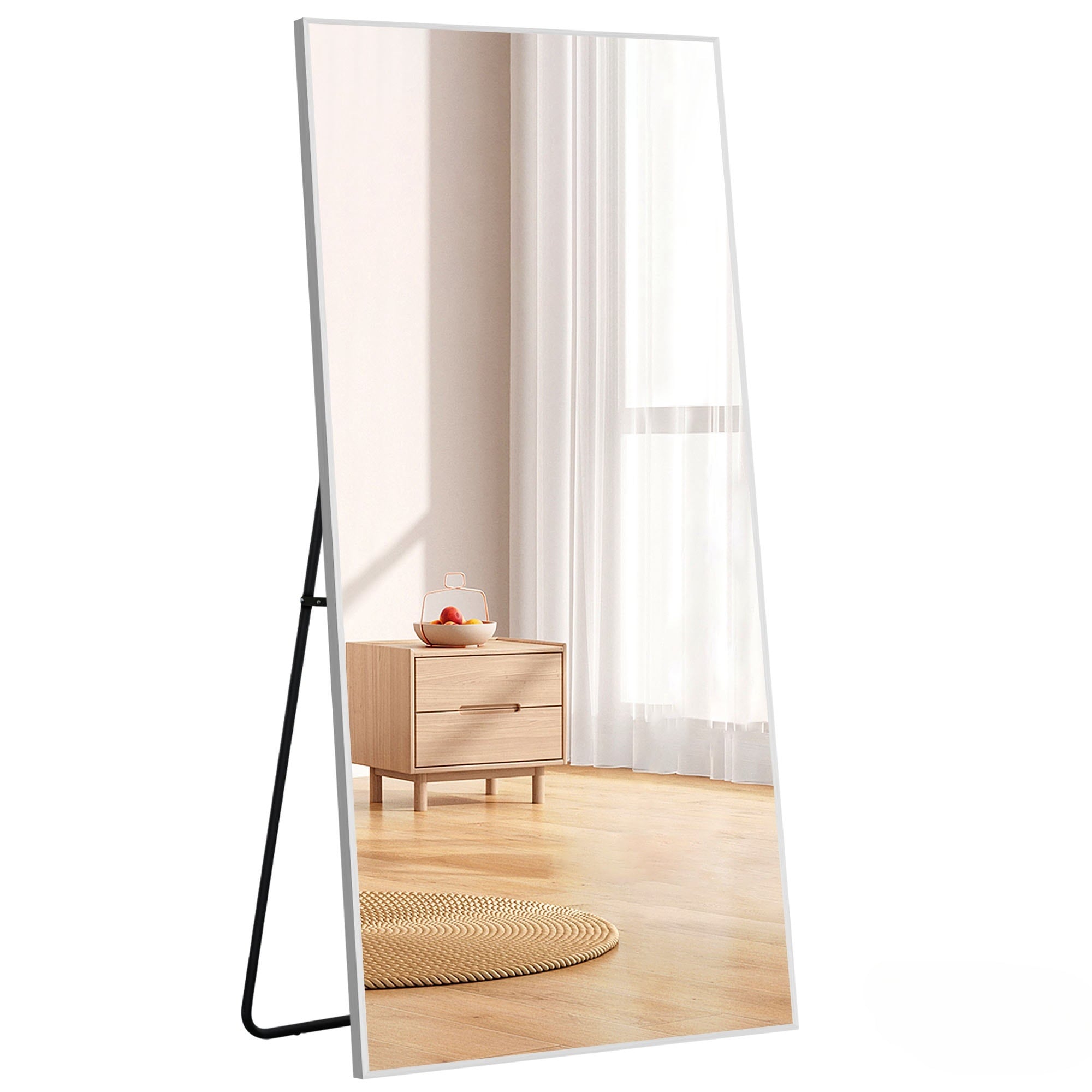 【安心保証】全身鏡 姿見鏡 スタンドミラー アルミ 直角 壁掛けミラー 立てかけ 姿見 鏡 ミラー おしゃれ 大型 飛散防止 170*70CM ホワイト