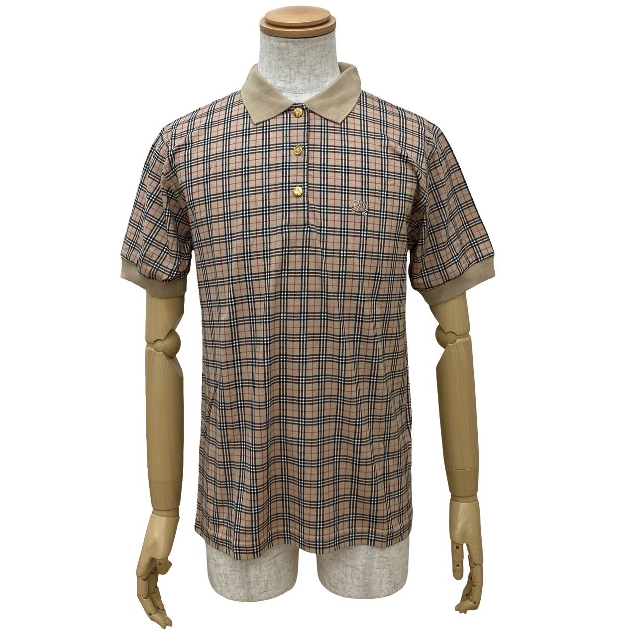 ヴィンテージ ノバチェック シャドーホース ロゴ ボタンポロシャツ コットン ベージュ 36158