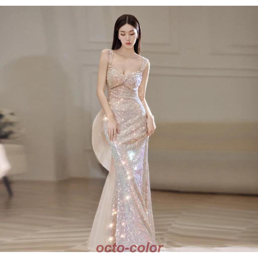 マーメイドドレス スパンコール キラキラドレス 素敵 イブニングドレス 発表会ドレス マーメイドライン ロングドレス 結婚式ドレス 二次会ドレス
