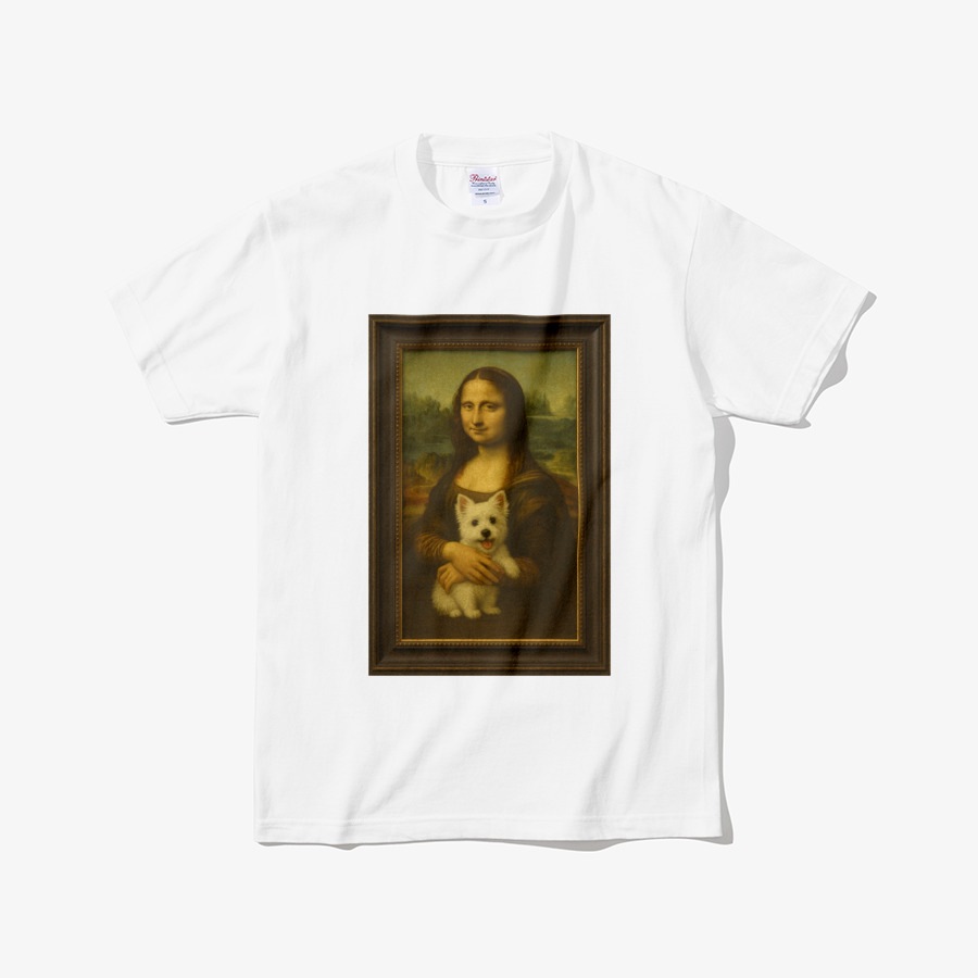 モナリザは実は動物愛好家だった ポドウグッズ 美術品 作品 犬 ペット Tシャツ 韓国
