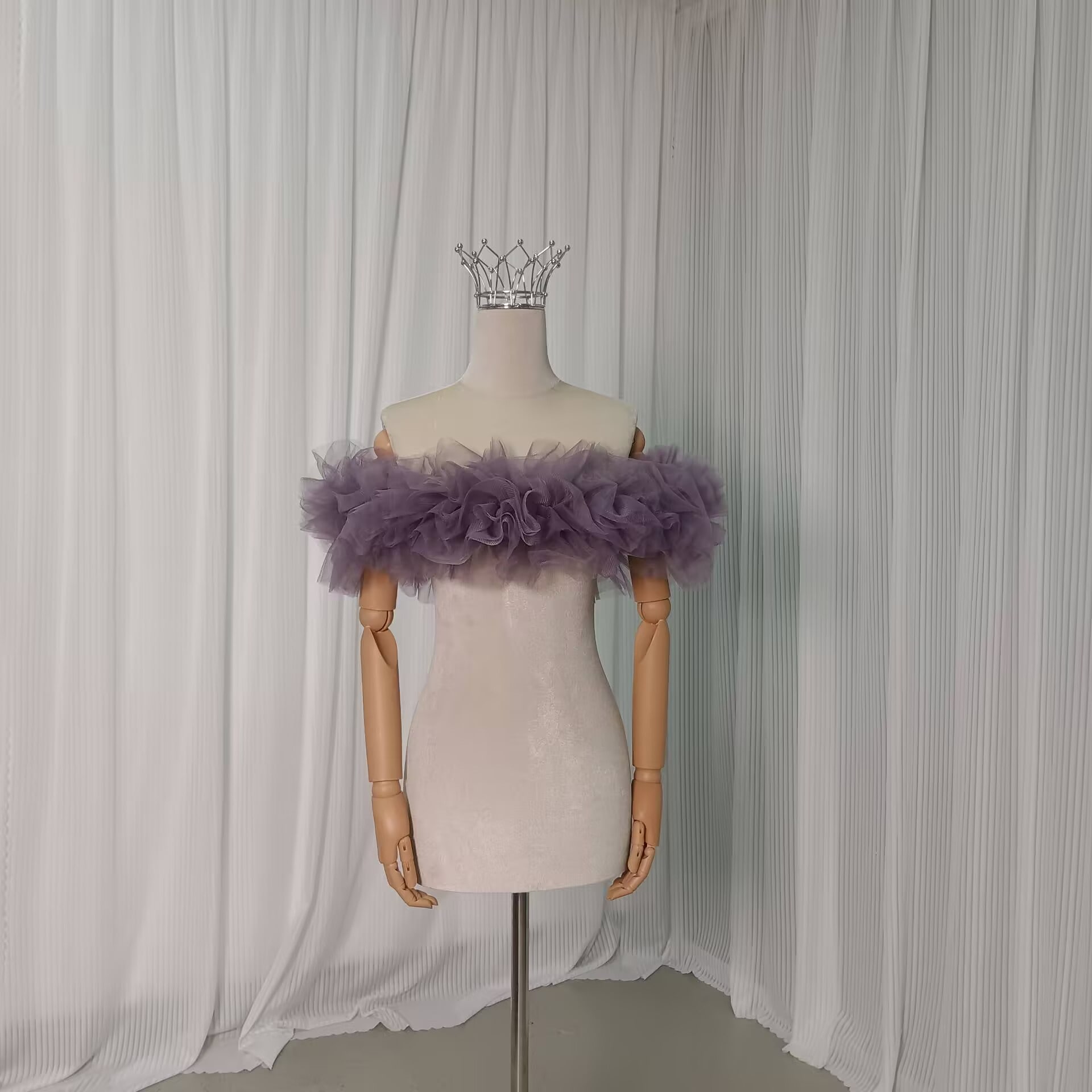 カラードレス パープル 取り外し可能なオフショルダー ソフトチュール 色直し 花嫁 前撮り