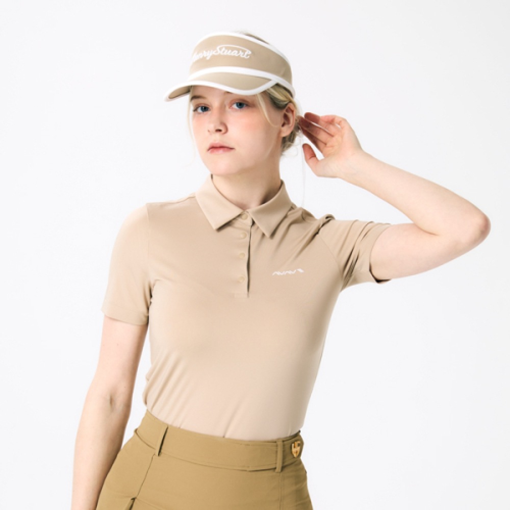 AVAVE 女性用カラーネック無地半袖Tシャツベージュ