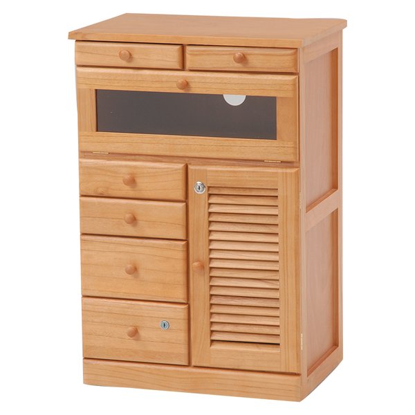 FAX台 ホワイト キャビネット 鍵付き 引出し14杯 隠しキャスター付 ２口コンセント付き 書類収