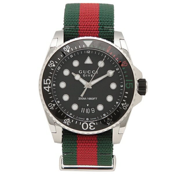 グッチ 時計 GUCCI YA136209 45MM DIVE ダイブ クォーツ メンズ腕時計 ウォッチ グリーン/レッド/ブラック