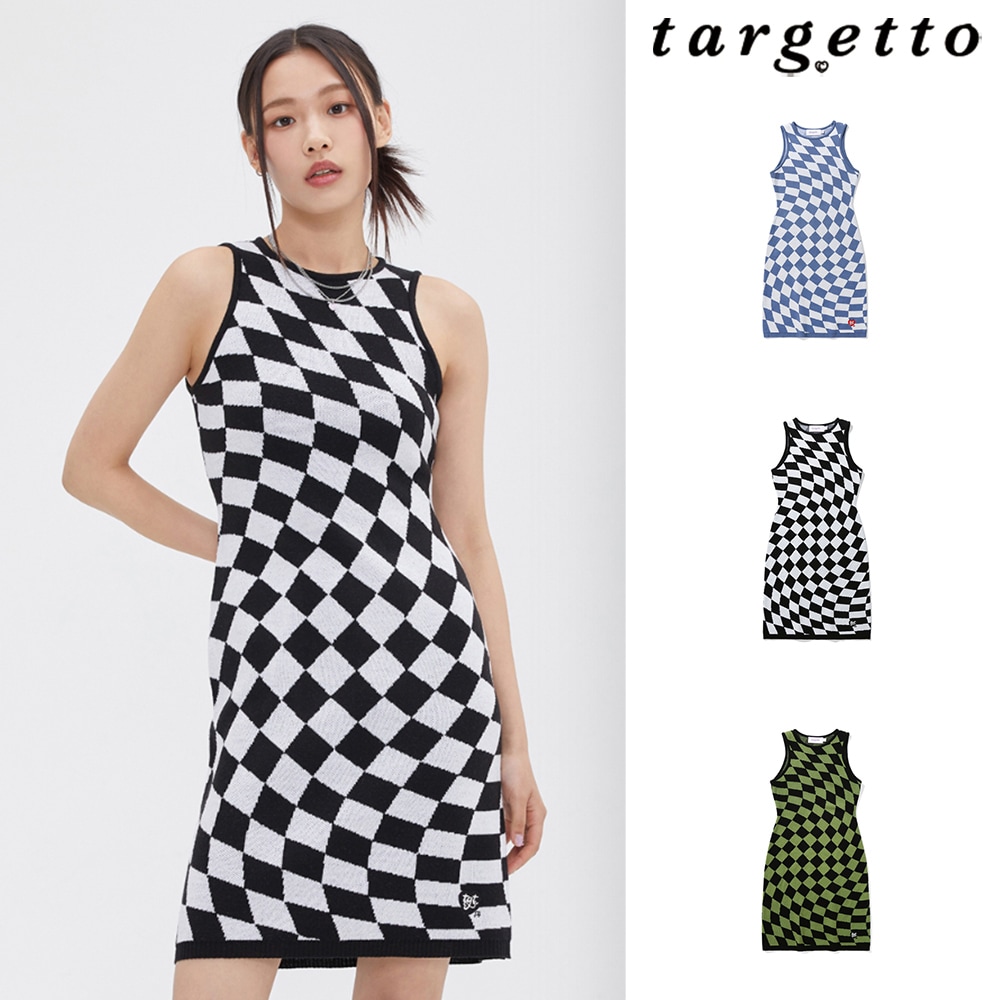 [TARGETTO] CHECKERBOARD KNIT ONEPIECE
