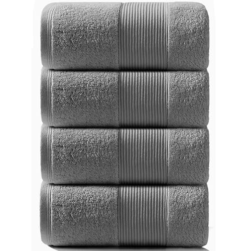 バスタオル 綿 100% Artifi 4枚セット 北欧風 薄手 速乾 瞬間吸水 手ぬぐい ギフト コットン コットン 大判 家庭用ホテル業務用スポーツなどにも最適 四季通用(ダークグレー,4枚組/約