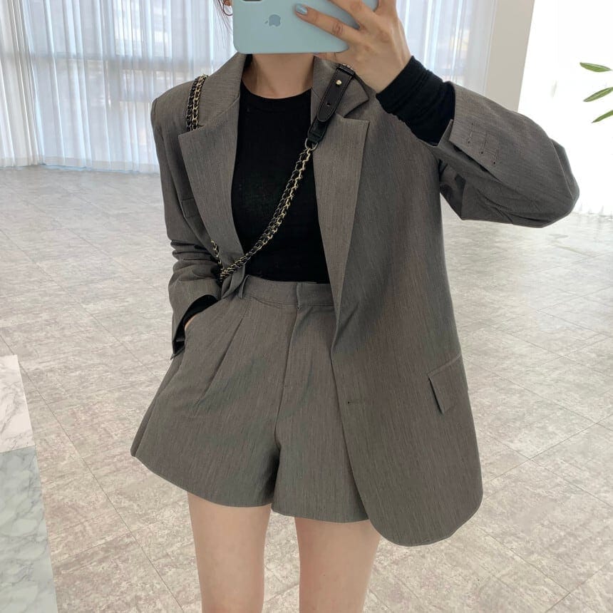 セットアップ テーラード ジャケット ショートパンツ レトロ きれいめ カジュアル 大人可愛い 韓国ファッション