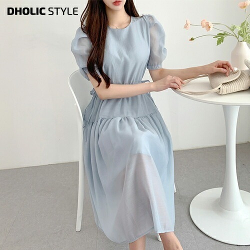 [メガ割りSALE]シースルーシャーリングスリーブワンピース・p533326 4,961円