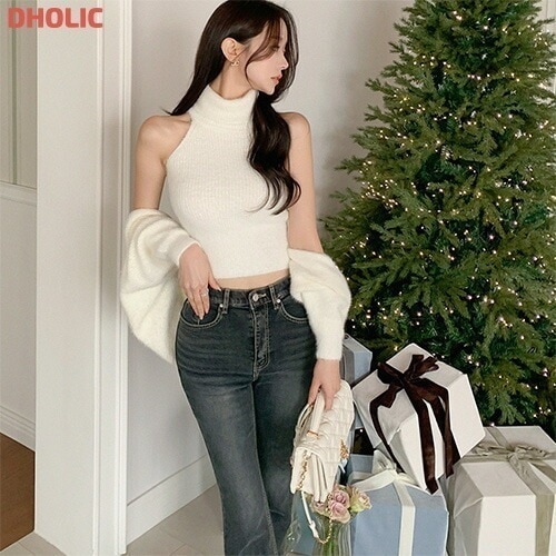 [メガ割りSALE]タートルネックアンゴラタッチニットノースリーブ&ボレロカーデSET